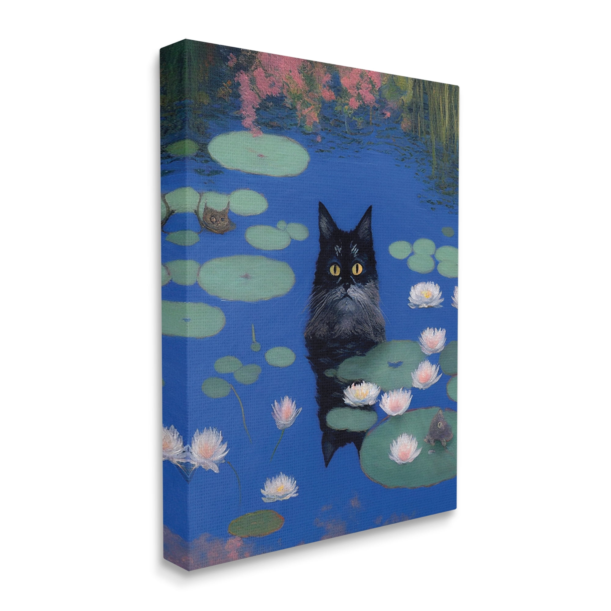 Stupell Industries Black Cat in Pond Animals & Insects Painting Gallery Wrapped Canvas Art Print Wall Art, 36 x 48