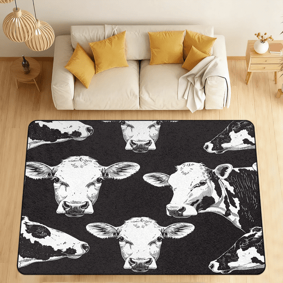 CURLYOOT Cow Area Rugs for Living Room Bedroom, 4' 10" x 6' 8" Washable Rug, Animal Cow Floor Carpet with Non Slip Backing for Dining Room Indoor