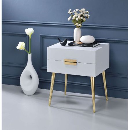 ACME Denvor Night Table in White & Gold