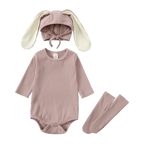 Conairie Newborn Infant Baby Boys Girls Easter Outfits Bunny Outfits Bodysuit Romper with Ribbed Ear Hat Sock Clothes Gift 3pc Set A 0 M-3 M
