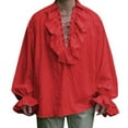 thumbnail image 2 of Mens Retro Shirt Medieval Gentleman Blouse Ruffle Lace Up V Neck Long Sleeve Loose Costume, 2 of 7