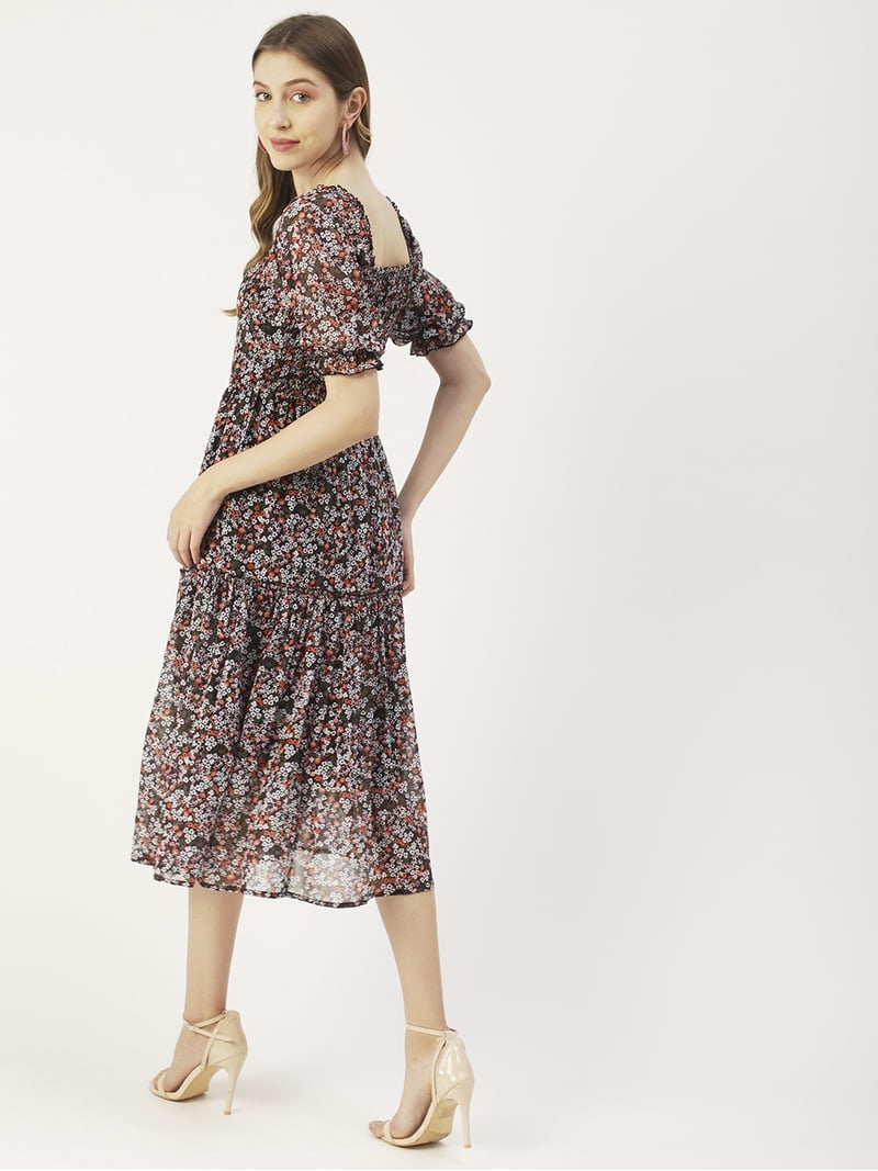 knee length dresses for ladies Indy Honeybloom Floral Smocked Midi Dress – Inherit Co main image 1