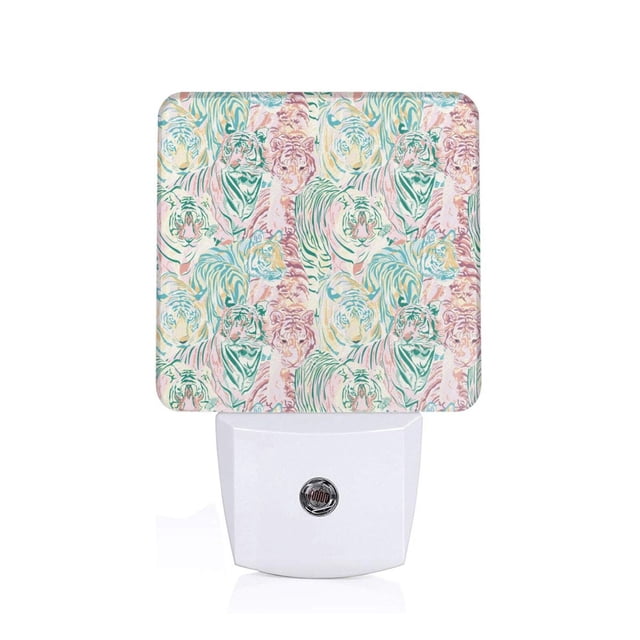 Fotbe Watercolor Tiger Pattern Plug-in LED Backlit Night Light with Motion Sensor & Dusk to Dawn Sensor Energy Efficient Night Light, Bedroom Night Light-UK
