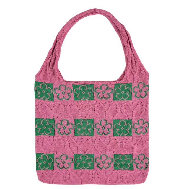 Bolso Playa Verano Mano Tejido Con Flores Retales para Mujer