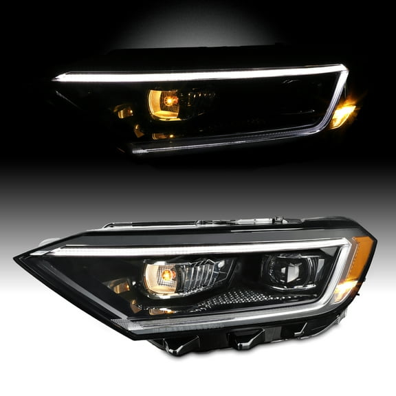 AKKON - Fits 2019 2020 2021 Volkswagen Jetta LED Tube DRL Running Lamp Projector Black Headlight Driver Left Side