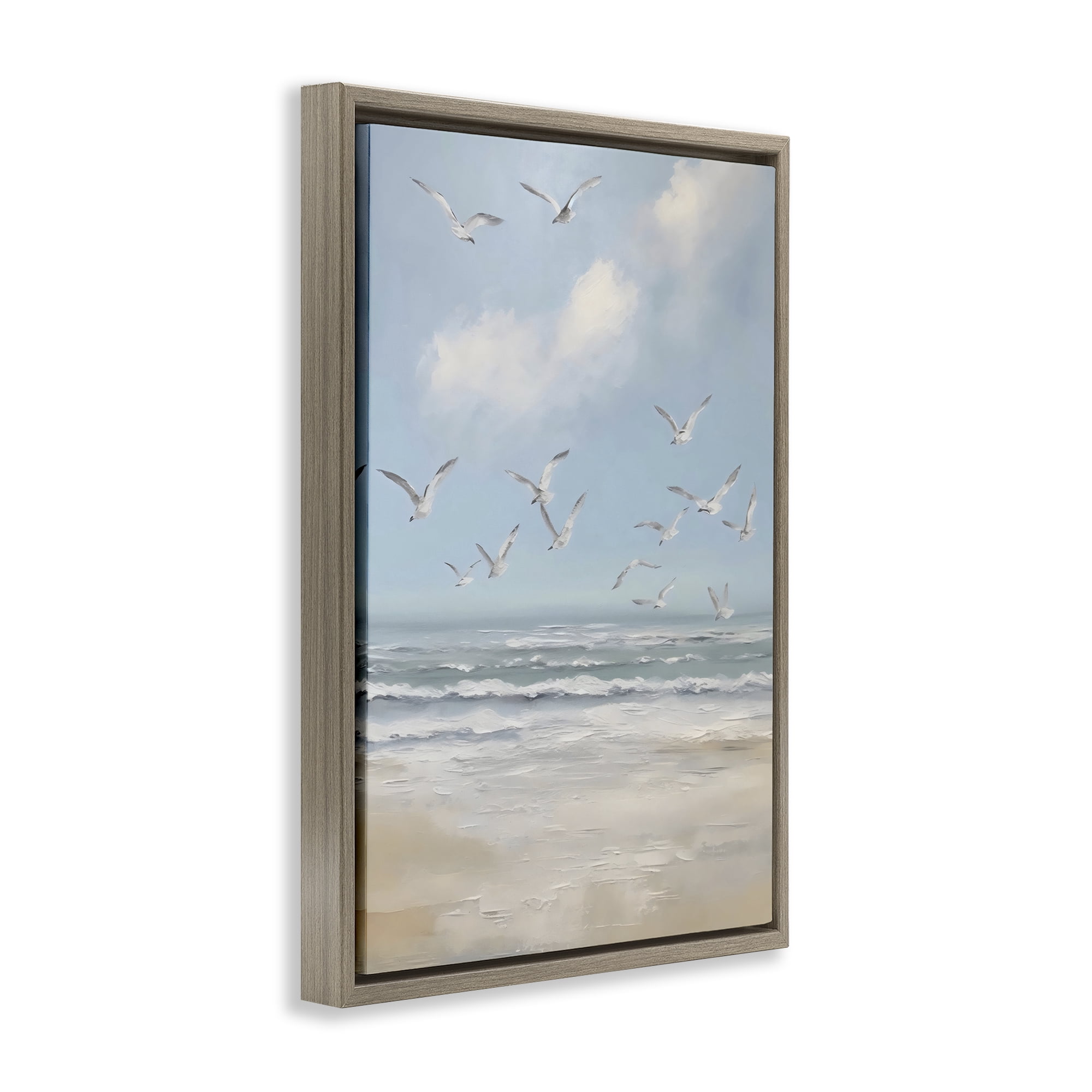 Stupell Industries Ocean Flight Seagulls Brown Framed Floater Canvas Wall Art, design by Creative Studio