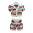 thumbnail image 4 of JFOPQVSM Crochet Sets Two Piece Women Summer Causal Knit Short Sleeve Button Down Shirt and Shorts Matching Set Jumpsuit, 4 of 5