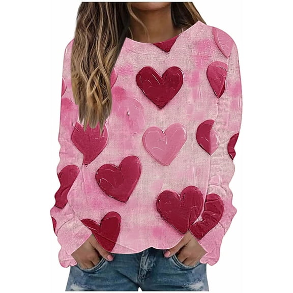 asdoklhq Vintage Valentine's Day T-Shirts for Women Women's Valentine's Day Printed Long Sleeved Round Neck Top/shirt Multicolor 5X