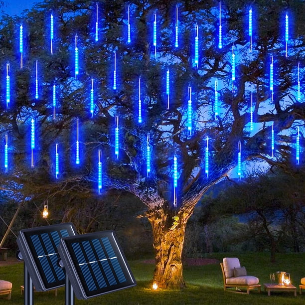 Luces solares para lluvia de meteoritos JMEXSUSS, azul, 16 tubos, 288 LED