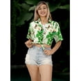 thumbnail image 2 of LA LEELA Women's Casual Beach Short Sleeve Blouse Shirt Blouses Button Down Dress Tops Tee Hawaiian Shirts for Women XXL Tropical, Green, 2 of 5