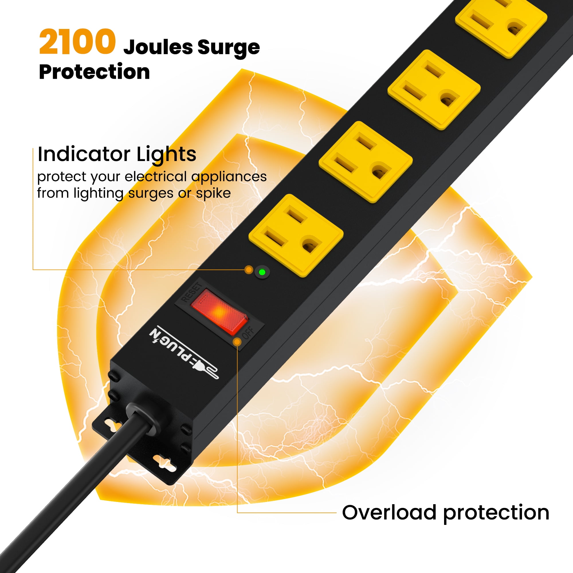 12 Outlet Long Power Strip, 2100 Joules Surge Protector 6FT Power Cord, Wide Spaced Outlet Power Bar, Overload Protection Switch, Industrial Heavy Duty for Work Bench, Shop, Garage