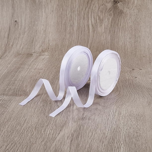 2 rollos de cinta de satén de una sola cara, cinta de poliéster, cajas de regalo para San Valentín, paquetes blancos de 3/8 pulgadas (10 mm), 25 yardas/rollo
