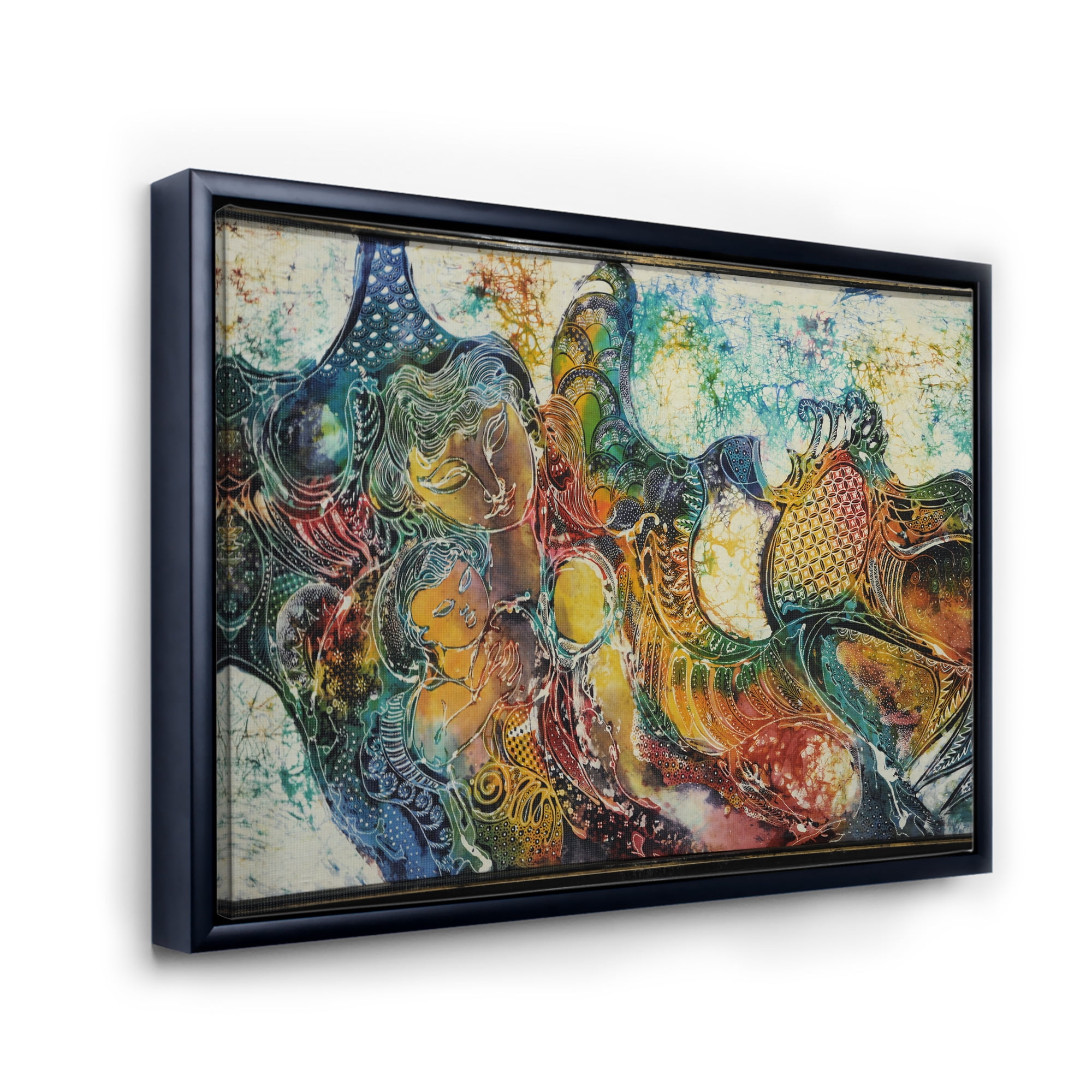 Designart 'Child With Mother With Batik' Modern Framed Canvas Wall Art Print