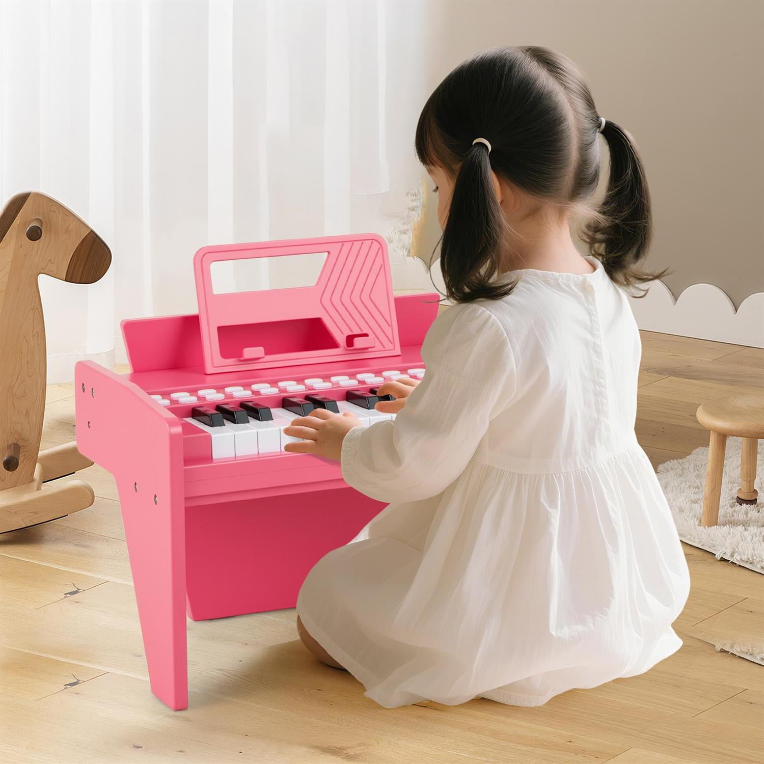Spaco 25-Key Piano Keyboard, Non-Slip Foot Pads, Adjustable Speed & Volume, Pink