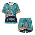 thumbnail image 4 of Qekee Let's go Travel Women's Pajama Set Short Sleeve Sleepwear Summer Home Wear with Pockets Soft Short Sleeve Shirt - Let's go Travel, 4 of 9
