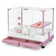 thumbnail image 3 of golytefs Gravity Lock Rabbit Cage with Pull Out Tray Wheeled Bunny Hutch Cage (Pink), 3 of 9