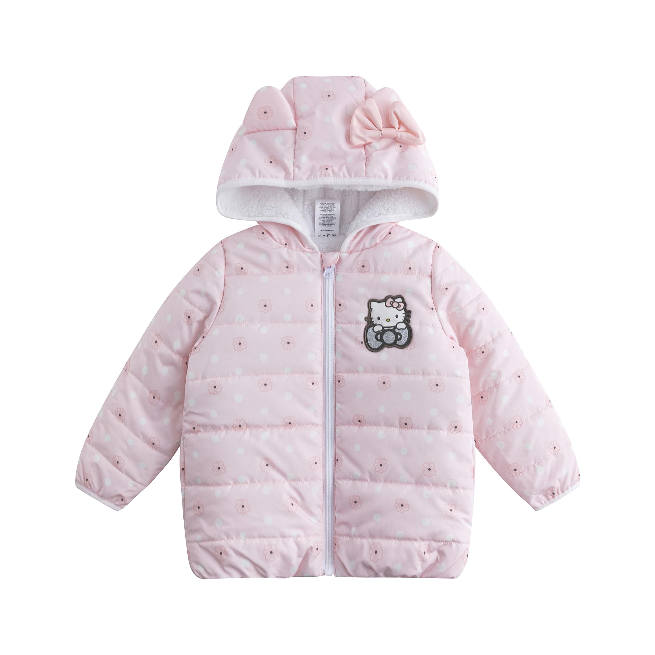 Hello Kitty Sanrio Hooded Puffer Jacket with Ears (Girls), Sizes 2T-6X