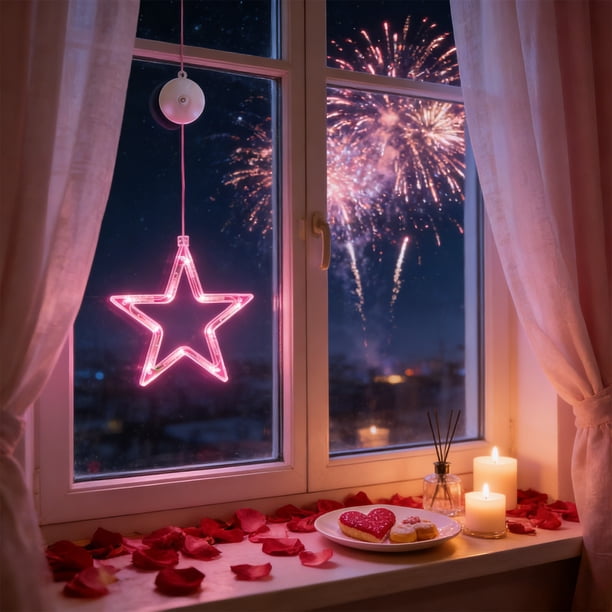 Lámpara De Cortina De Plástico Cortina de luces LED con forma de corazón y ventosas, 520 luces, ideal para San Valentín, fiestas, bodas, decoración colgante (rosa) JASKFLY