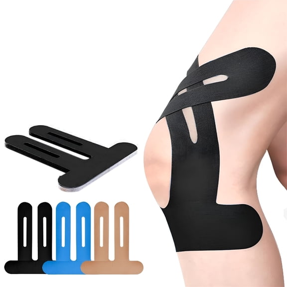 XIRQI Precut Kinesiology Tape for Knees, 10 Pcs - Knee Support & Stability, Knee Pain Relief Athletic Tape - Waterproof & Elastic, Breathable Hypoallergenic Latex-Free Tape, Black