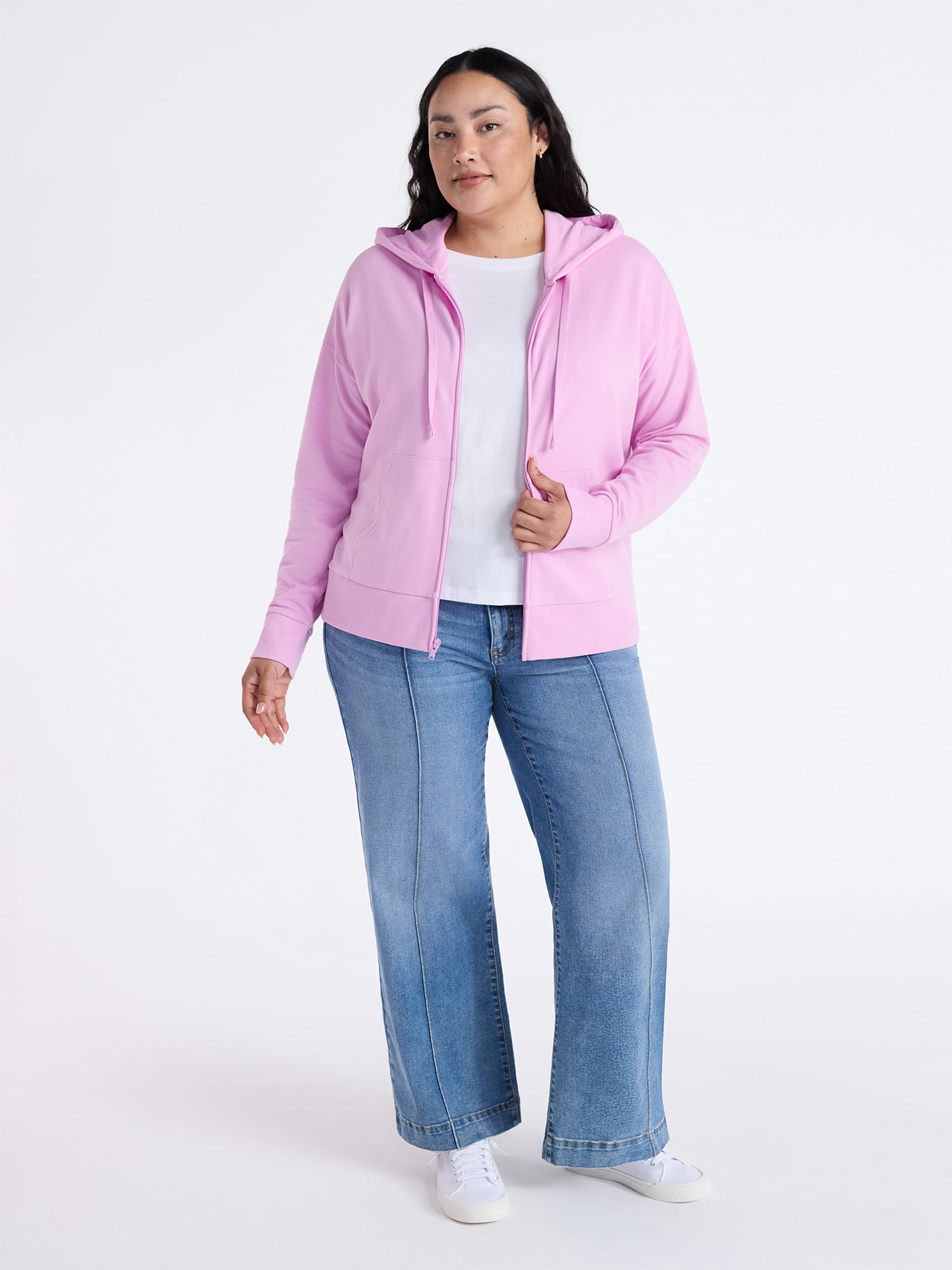 Time and Tru Women's and Women’s Plus Zip Front Fleece Hoodie Jacket, Sizes XS-4X