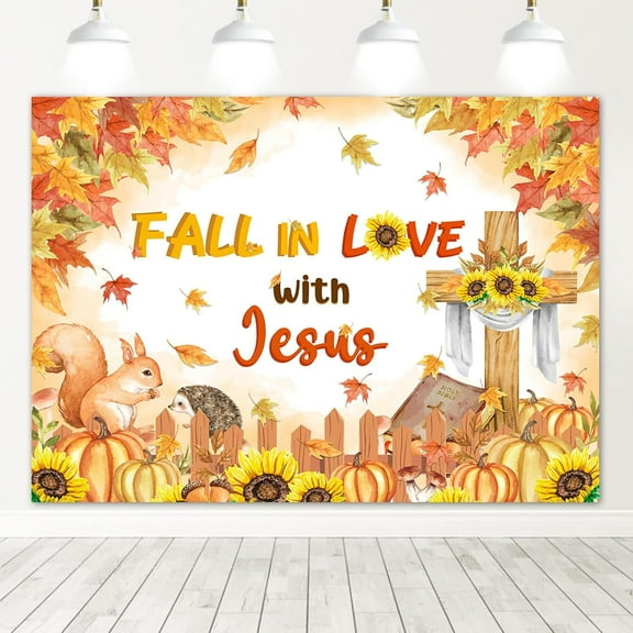 Fall in Love with Jesus Backdrop Sunflower Pumpkin Christian Photography Background Autumn Faith Religious Party Decorations Banner Supplies Photo Booth Props