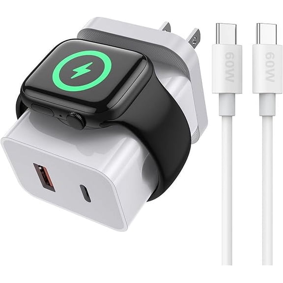 for Apple Watch Charger, 3 in 1 20W Fast Charging Block, Portable USB C Wall Charger Block for iWatch Series Ultra/9/8/7/6, Compatible with iPhone 16/16 Pro/iPhone 15 Series, White