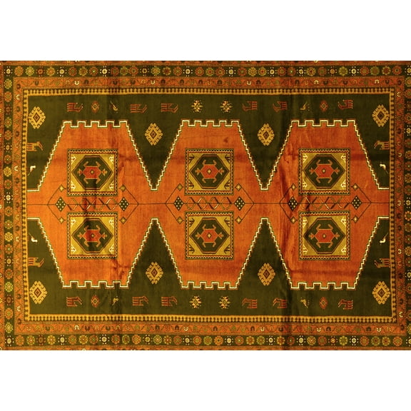 Ahgly Company Machine Washable Indoor Rectangle Persian Yellow Traditional Area Rugs, 5' x 7'