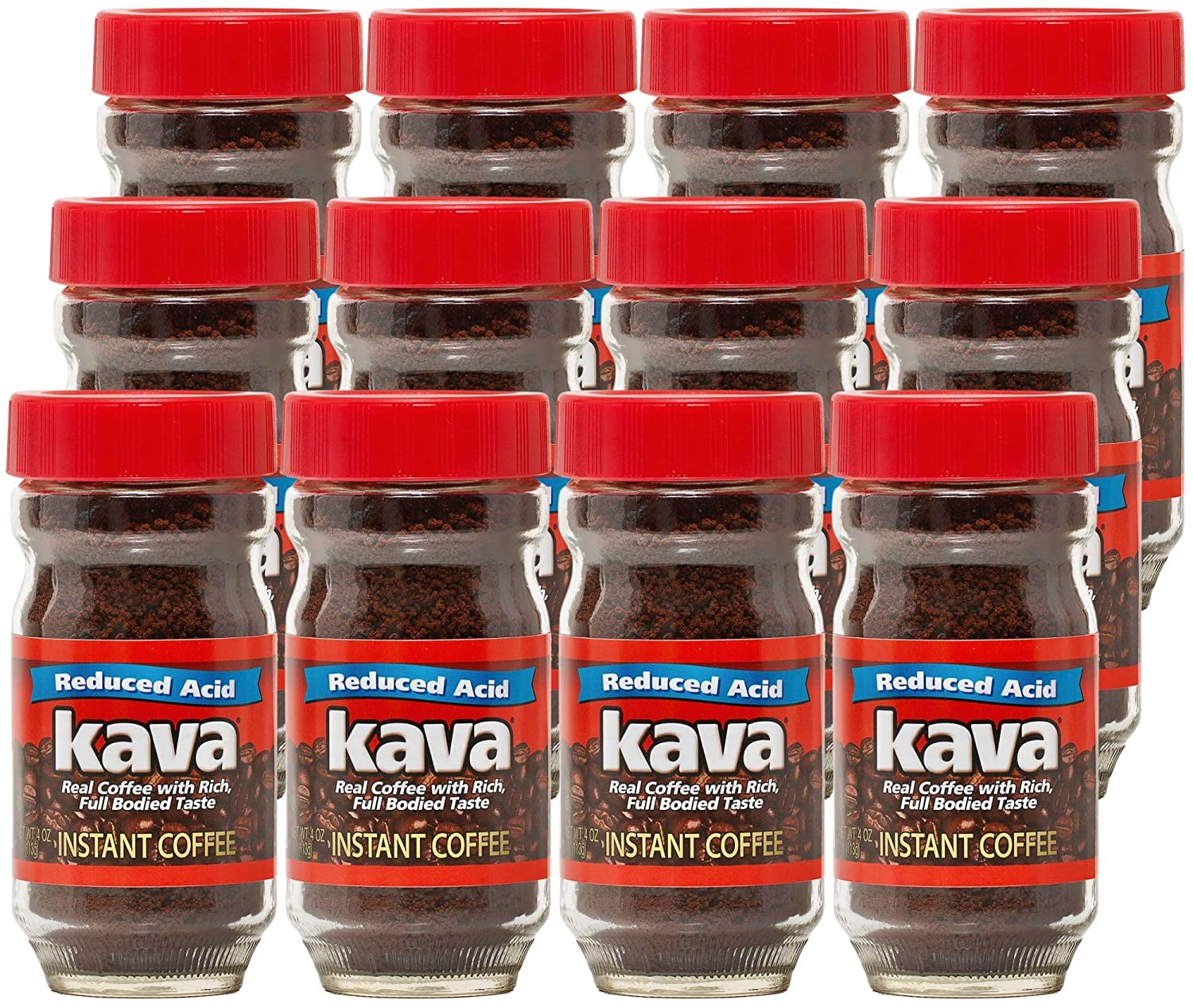 Kava Acid Reduced Instant Coffee in Glass Jar, 4 Ounce (Pack of 12)