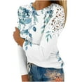 thumbnail image 2 of Royisotas Long Sleeve Women Tops Casual Blue Floral Summer Plus Size for Women Shirts Loose Lace Splicing Crew Neck Fashion Tshirts, 2 of 4
