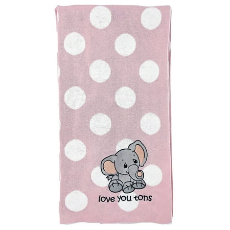 Precious Moments-Precious Moments Jacquard Baby BlanketPink This elegant Precious Moments brand 100% cotton jacquard baby blanket is so very soft. The embroidered elephant with the phrase  love you tons  is nestled amid a sea of bold white dots. Superior quality materials and construction. Makes a very nice baby shower gift. Available in pink  blue or gray. Blanket is 30 X 36 and is machine wash and dry. Pink