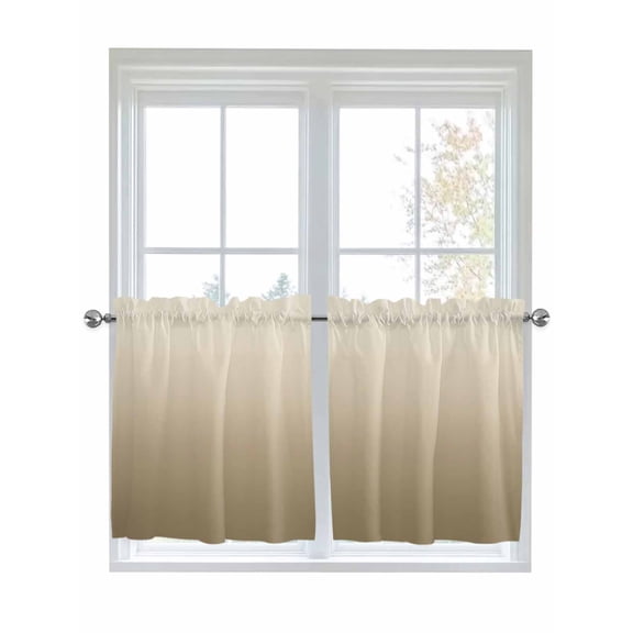 Half Window Curtain 36 Inches Long, Brown Beige Window Treatment Curtain Drapes, Gradient Monochrome Modern Country Small Tier Curtains for Bathroom Over Sink, 27.5"x36", 2 Panels