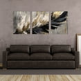 thumbnail image 4 of Abstract drawing of leaf with black and gold strokes on grey background set of 3 12x16inch each panel canvas wall art stretched on wood frame, 4 of 7