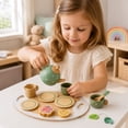 thumbnail image 3 of Wooden Toddler Tea Set for 1-3 Year Olds Pretend Play Kitchen Toy with Safe Rounded Edges Lightweight Design Easy-Grip Handles Washable Pieces Non-Toxic Paint Preschool Learning Tea Time,B, 3 of 5