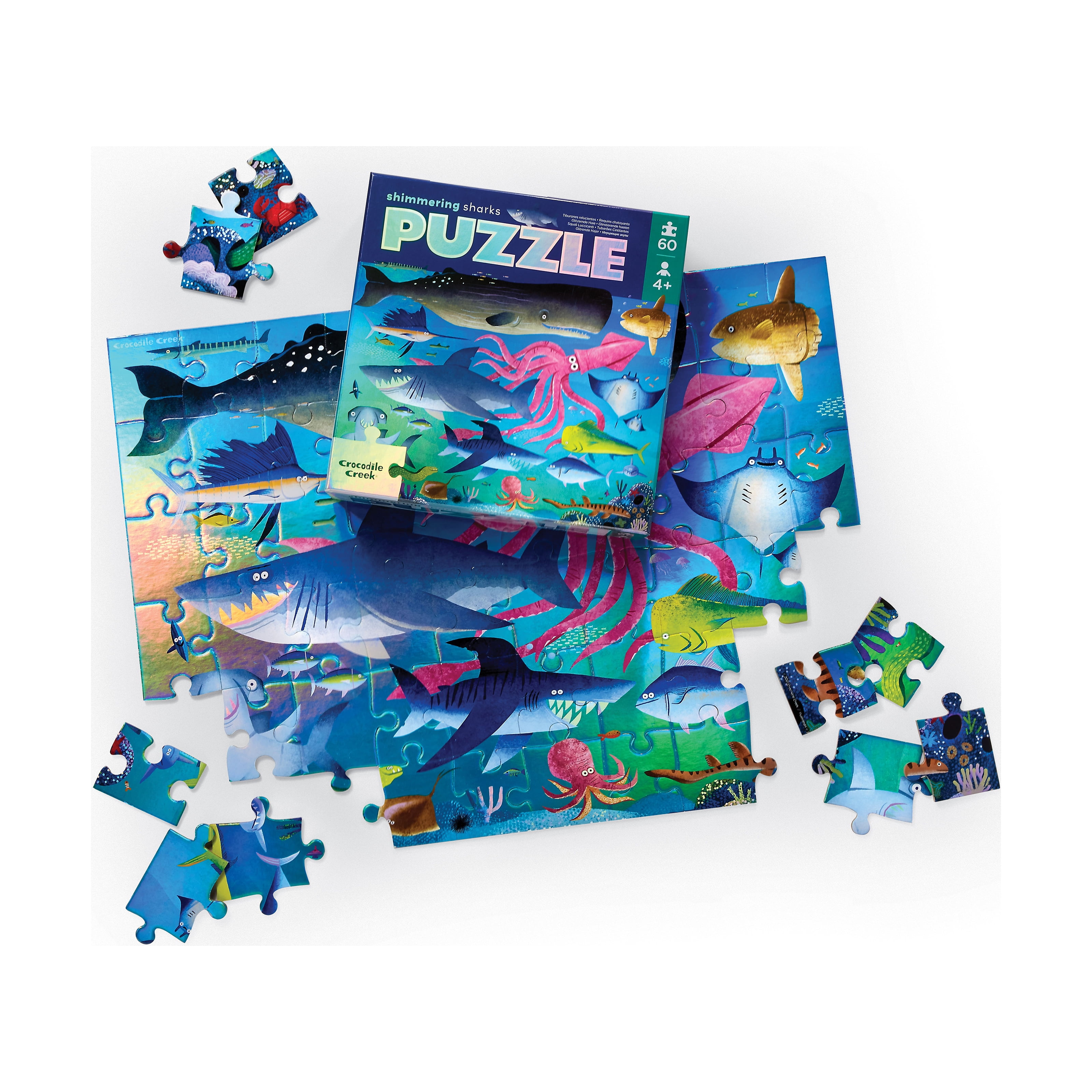 Crocodile Creek Shimmering Sharks Holographic Foil Puzzle: 60 Pcs