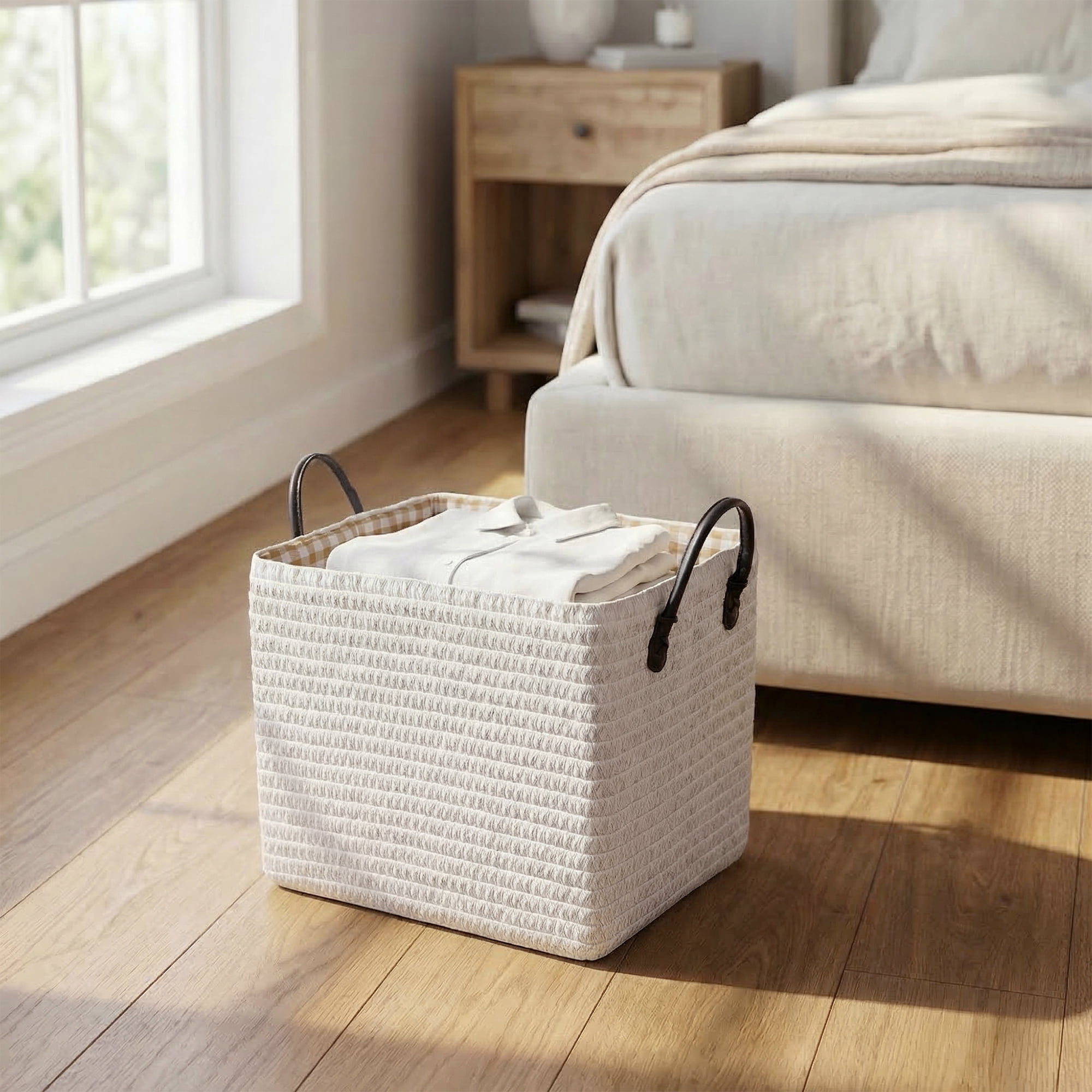 Unique Bargains Compactable Woven Storage Basket Storage Bin White 13.8*10.2*11.8in