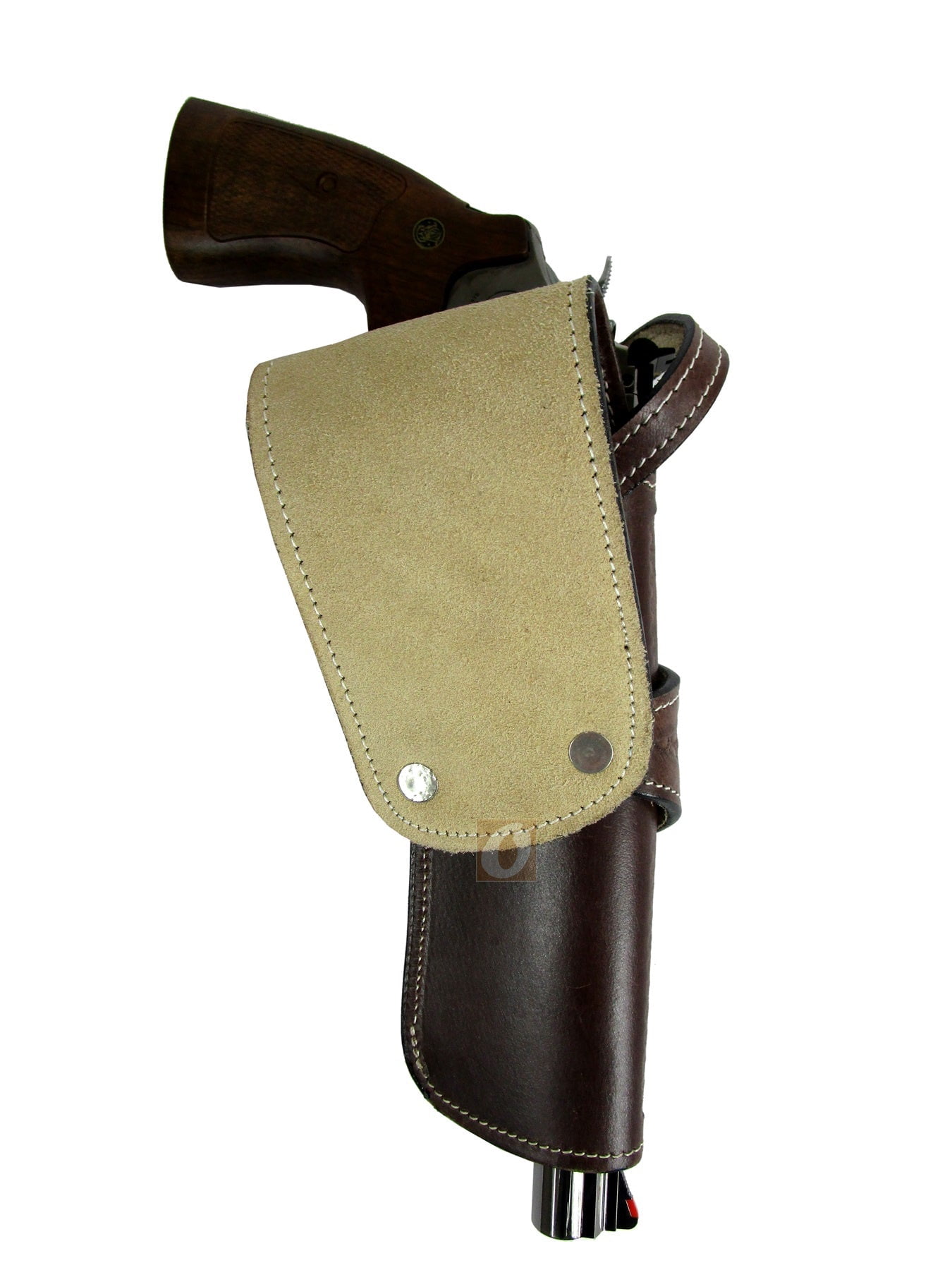 Leather Holster Long Barrel Western Gun Cover Wavy Brown Color - Left Handed