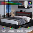 thumbnail image 4 of Homfa Queen Size LED Bed Frame with 2 Storage Drawers, Modern Leather Upholstered Platform Bed Frame with Adjustable Headboard, Black, 4 of 10