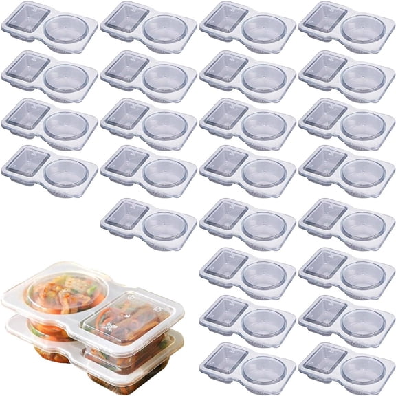 Plastic Sauce Cups with Lids, Plastic Condiment Cups with Lids, Disposable Sauce Cups with Lids, Divided Snack Containers, to Go Plastic, 25 Pcs, Dipping Sauce, Double