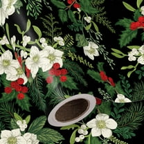 AUR Christmas Wrapping Paper - Mini Roll - 17 Inch x 16.5 Feet - White Floral Wrapping Paper with Green Leaves and Red Berries for Xmas Holiday, Party Celebration