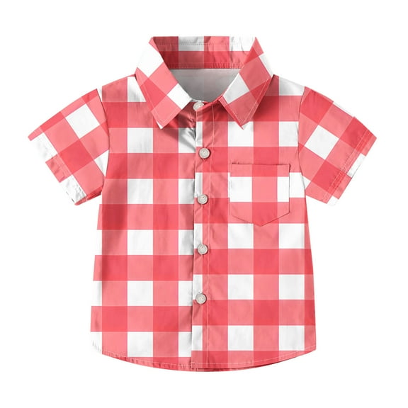 Lenpel Boys' Button down Shirts Toddler Plaid Short Sleeve Collared Casual Shirts Lightweight Summer Shirts with Pocket