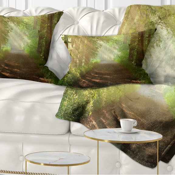 Designart Suns Peeks into Forest - Landscape Photography Throw Pillow - 12x20