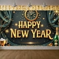 thumbnail image 5 of Golden Theme Happy New Year Banner Luxury New Year Banner Green Curtain Clock Design Celebration Banner for New Year Party Family Gathering Corporate Event, 5 of 8