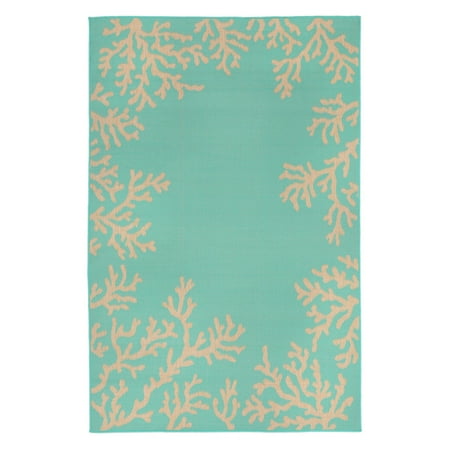 Terrace Patio Rug - Liora Manne Terrace 1783/93 Coral Border Turquoise Area Rug 23 Inches X 35 Inches