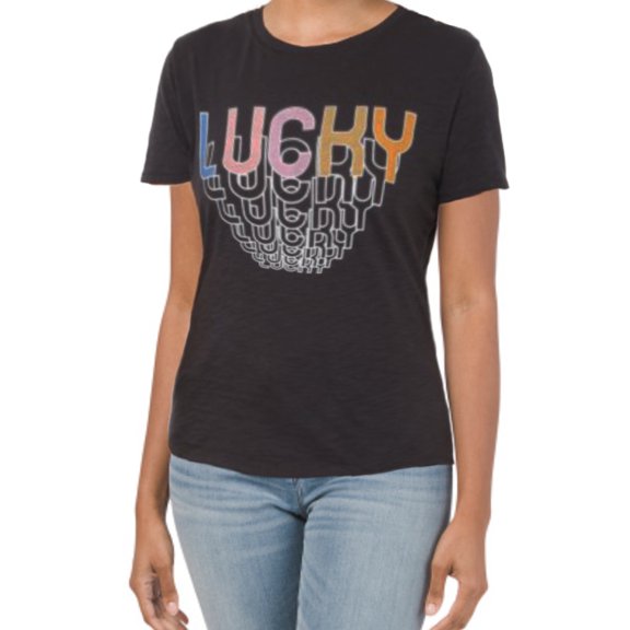 Lucky Brand Women's Cascading Lucky Graphic Print Soft Cotton T-Shirt Top