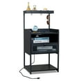 thumbnail image 5 of Topcobe FCH Black Wood Steel 1 Drawer Shelf LED Light Strips Nightstand, Side Tables Bedroom with Socket Charging Station USB Ports, 5 of 11