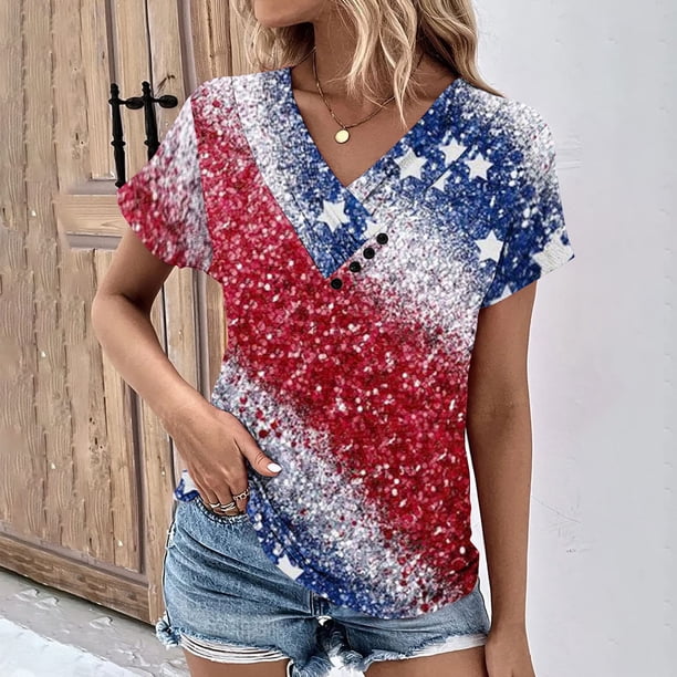 Fiudx Ropa de Mujer Top de Primavera/Verano de Manga Corta Informal de Moda con Cuello En V para Mujer