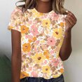 thumbnail image 2 of Camiseta de Cuello Redondo de Manga Corta con Impresión Floral para las Mujeres, Blusa de Poliéster Suave de Estilo de Vacaciones para el Uso Diario de Primavera Y Otoño, 2 of 8