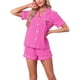 thumbnail image 4 of CONJUNTO DE PIJAMA INSPIRE CHIC para Mujeres con Estampado de Corazones, Ropa de Dormir Linda, Camisa de Botones de Manga Corta con Pantalones Cortos, Conjuntos de Lounge XL Rosa Fucsia, 4 of 6