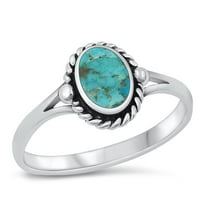 CHOOSE YOUR COLOR Oval Simulated Turquoise Bali Wholesale Ring .925 Sterling Silver Band Blue CZ Female Size 4
