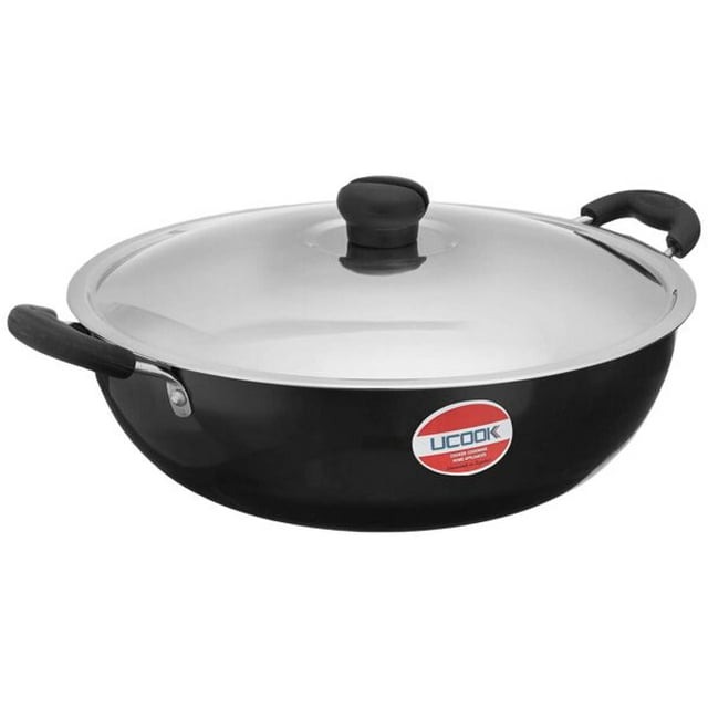 UCOOK Hard Anodised Kadai, 3ltr, 24cm, Black, Compatible with Gas and Induction, Durable Non-Stick Cookware